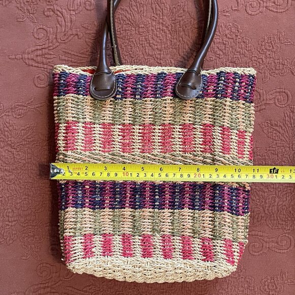 WOVEN STRAW TOTE BAG Double Handle Handbag Purse MULTI COLORED 11 x 11  1101A - Picture 5 of 8